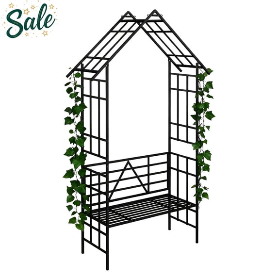 Tcbosik 8.1FT Garden Arch with Convertible Outdoor Bench & Plant Stand, Heavy Duty Metal Arbor Trellis for Climbing Rose/Vines, Powder Coated Rust-Resistant Lawn Decor Archway, Black
