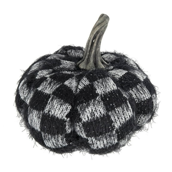 Tcbosik 8.3" Small Fabric Pumpkin Decoration, Check Pumpkin Decor for Farmhouse Fall Halloween Thanksgiving Mantel Table Decor, Black & White
