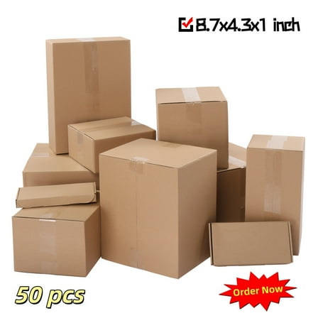 Tcbosik 8.7"x4.3"x1" Corrugated Cardboard Boxes Set of 50, Paper Storage Box, Transporting, Packaging, Shipping Box, Yellow