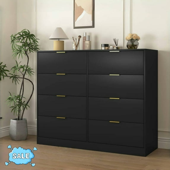 Tcbosik 8 Drawer Double Dresser, Chest of Drawers for Bedroom, Closet Organizer for Living Room, Entryway, Hallway, Black