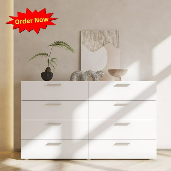 Tcbosik 8 Drawer Dresser, Modern Chest of Drawers for Bedroom, Living Room, White