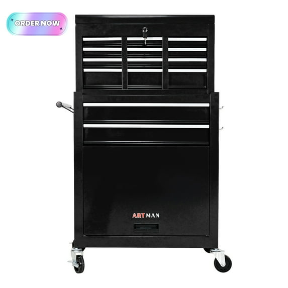 Tcbosik 8-Drawer Rolling Tool Chest, Tool Storage Cabinet w/Lockable Wheels and Detachable Top, Tool Organizer Box for Garage Warehouse Repair Shop, Black