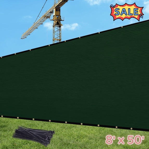 Tcbosik 8' x 50' Fence Privacy Screen, HDPE Fabric Meshing Cover for Deck, Patio, Backyard, Poolside, Dark Green