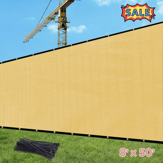 Tcbosik 8' x 50' Privacy Fence Screen, Mesh Fencing Cover for Patio, Deck, Garden, Poolside, Backyard, Sand Color