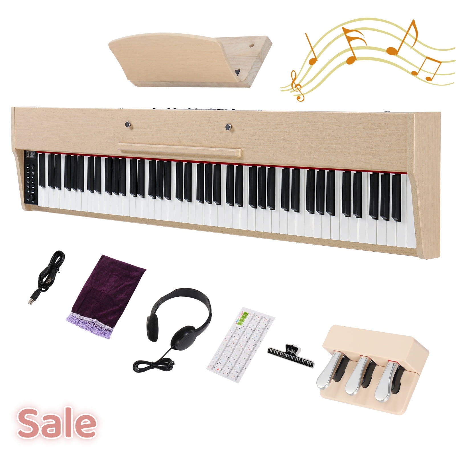Tcbosik 88 Key Digital Piano with Headphone, Semi-Weighted Portable Keyboard Set with MIDI Bluetooth, Triple Pedals and Other Accessories, Natural