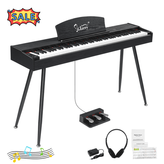 Tcbosik 88 Key Full-Weighted Digital Piano with Metal Stand, Electric Keyboard with Power Adapter, Triple Pedals and Headphone for Beginners, Black