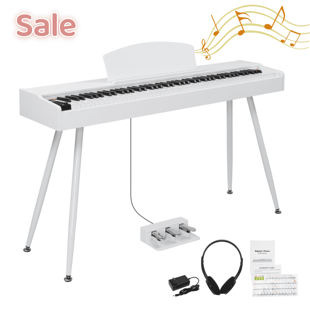 Tcbosik 88 Key Full Weighted Digital Piano with Stand, Headphone, Triple Pedals and Power Adapter for Beginners, White