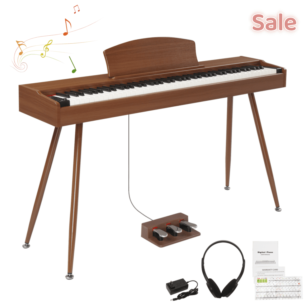 Tcbosik 88-Key Home Full Weighted Digital Piano with Stand and Headphone for All Experience Levels, Beginner, Keyboard with Triple Pedals, Black & Walnut