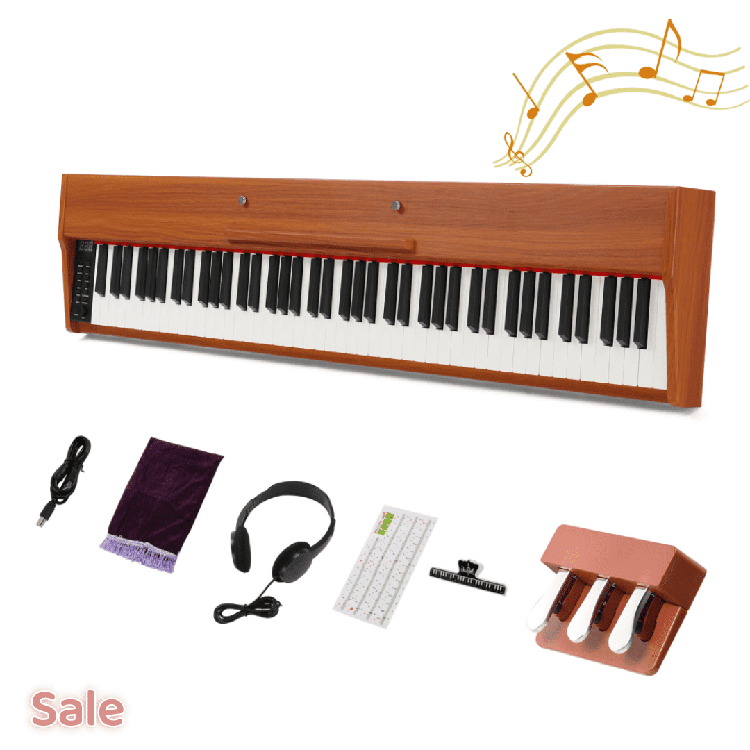Tcbosik 88 Key Portable Semi-Weighted Digital Piano Keyboard with Headphone, MIDI Bluetooth, Triple Pedals and Other Accessories for Beginner, Walnut