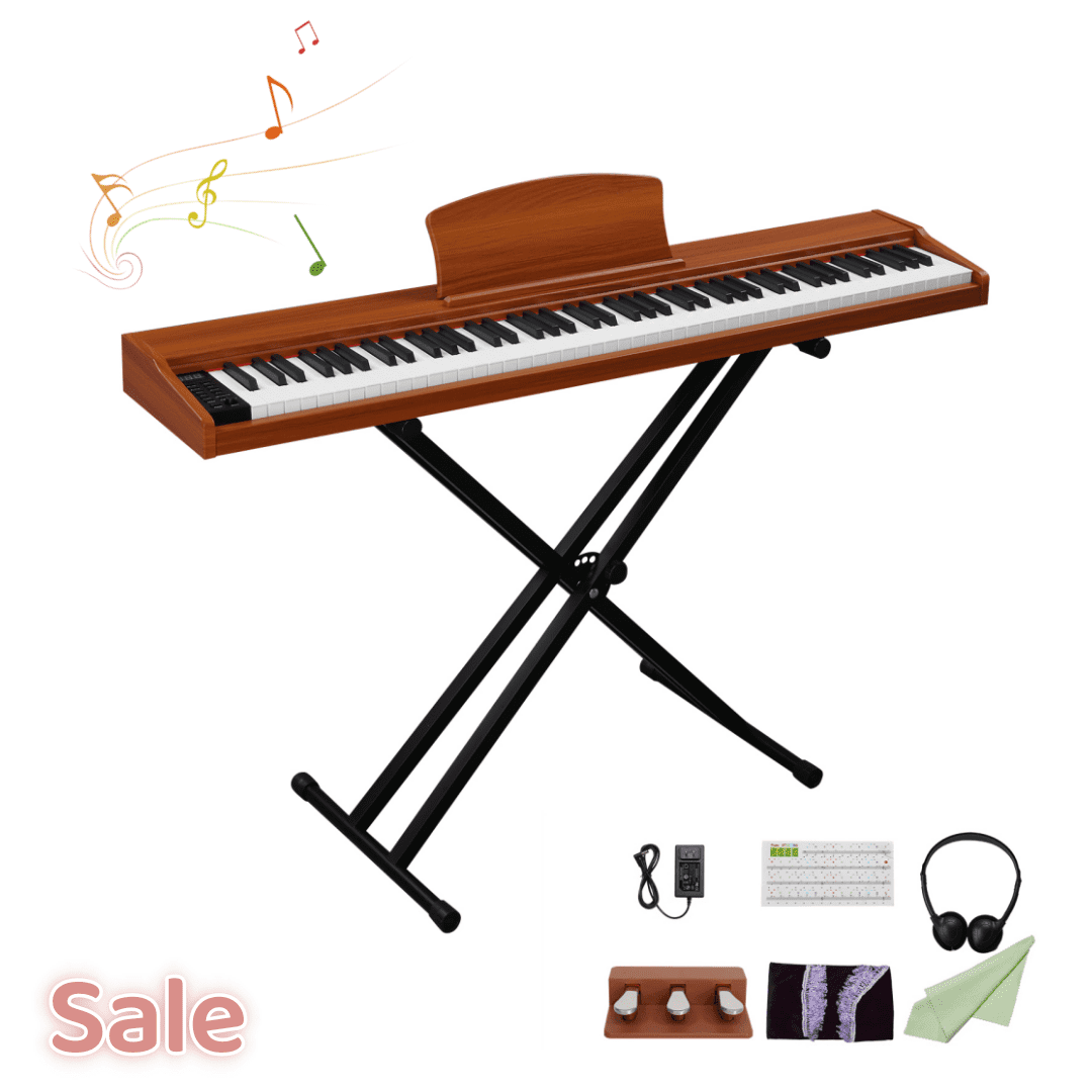 Tcbosik 88 Key Semi-Weighted Keyboard with Stand and Headphone, Full Size Portable Digital Piano with MIDI Bluetooth, Triple Pedals and Other Accessories, Walnut