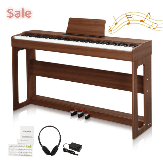 Tcbosik 88 Keys Full Weighted Keyboard Piano with Stand & Triple Pedals, Digital Piano with Headphone and Power Adapter, Black & Walnut