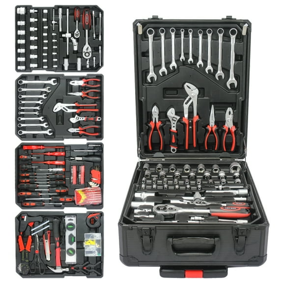Tcbosik 899pcs Trolley Case Tool Set, House Repair Kit Set, Rolling Household Hand Tools Set, Perfect for Handyman, Homeowner, Dryer, Black & White