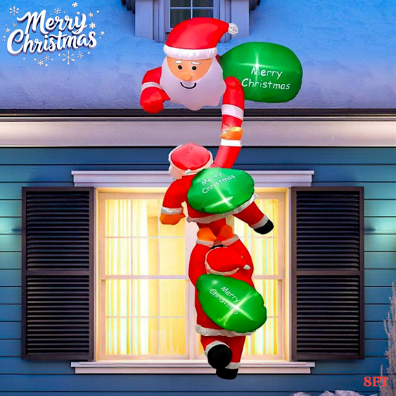 Tcbosik 8FT Hanging Christmas Inflatables Decoration, Christmas Inflatable Climbing Santa Trio with Gift Bags, Blow Up Xmas Decorations for Outdoor, Yard, Garden