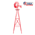 thumbnail image 1 of Tcbosik 8FT Ornamental Windmill, Heavy Duty Metal Weather Vane Garden Decoration Weather Resistant for Garden Yard Farm Seaside, Red, 1 of 11