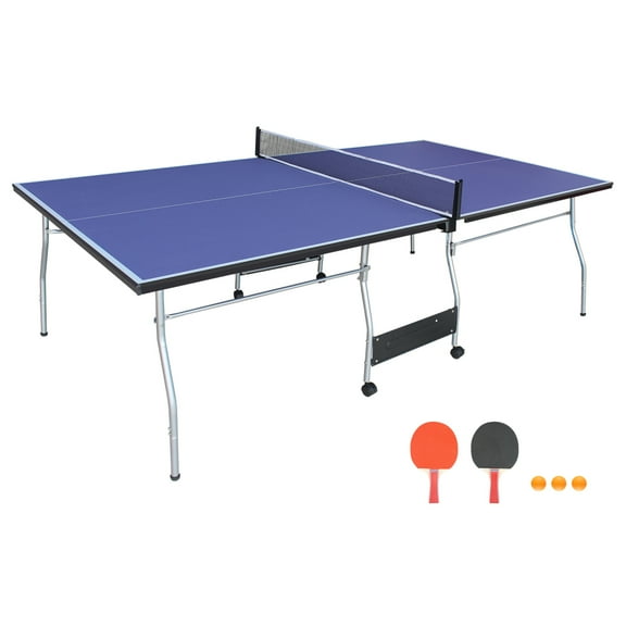 Tcbosik 8ft Mid-Size Foldable Ping Pong Table, Portable Tennis Table with Net, 2 Paddles and 3 Balls for Indoor and Outdoor Game, Easy Assembly, Blue