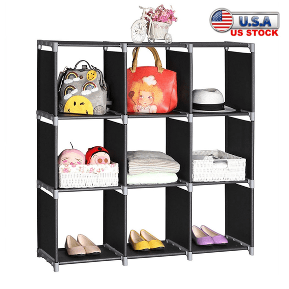 Tcbosik 9 Cube Storage Organizer, Portable Bookcase with Metal Frame, Modular Clothes Shelves for Garment, Closet, Wardrobe, Living Room, Black