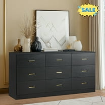 Tcbosik 9-Drawer Dresser, Chest of Drawers, Storage Organizer with Gold Handle for Closet, Bedroom, Living Room, Black