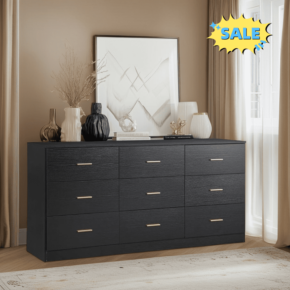 Tcbosik 9 Drawer Dresser for Bedroom, Modern Chest of Drawers, Clothes Storage Organizer for Closet, Hallway, Living Room, Black Tcbosik 9 Drawer Dresser for Bedroom, Modern Chest of Drawers, Clothes Storage Organizer for Closet, Hallway, Living Room, Black