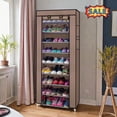 thumbnail image 1 of Tcbosik 9-Tier Free Standing Shoe Rack with Non-Woven Fabric Cover, Shoe Storage Organizer with Side Pocket, Shoe Shelf for Hallway, Entryway, Foyer, Coffee, 1 of 7
