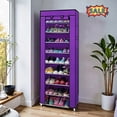 thumbnail image 1 of Tcbosik 9-Tier Large Capacity Shoe Rack with Cover, Tall Shoe Shelf with Side Pocket Holds to 24-28 Pairs, Free Standing Storage Organizer for Entryway, Closet, Bedroom, Purple, 1 of 8