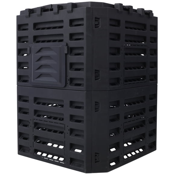 Tcbosik 90Gallon Garden Compost Bin Made from Recycled Plastic, Outdoor Composting Bin with Lid, Aerating Compost Box, Easy Assembly, Black