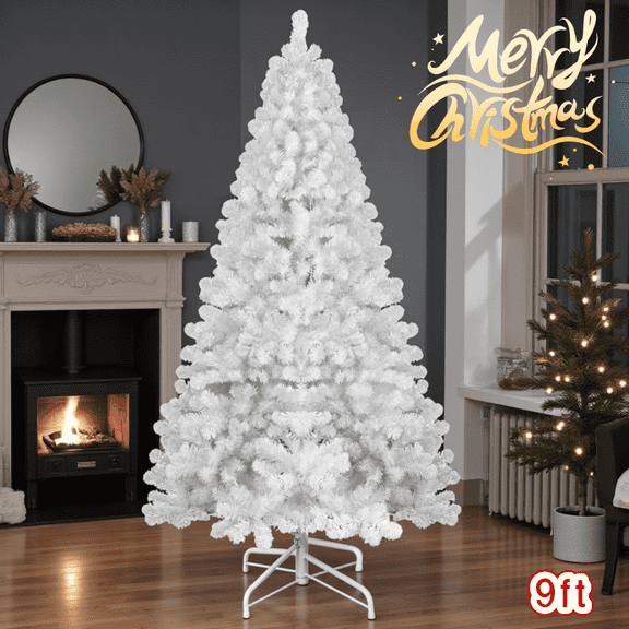Tcbosik 9ft Artificial Christmas Tree with 1910 Branch Tips, Unlit Holiday Decoration with Metal Stand, Easy Assembly, White