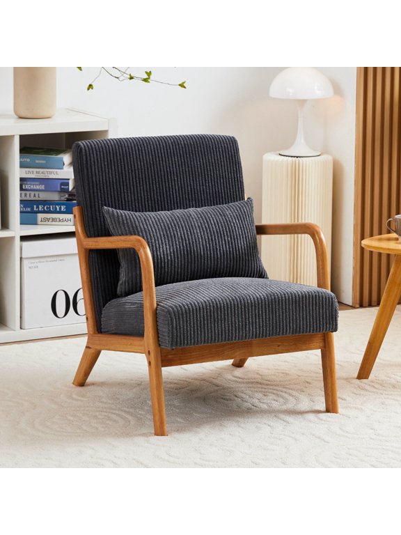Accent Chair with Pillow, Armchair with Solid Wood Frame, Modern Lounge Chair for Living Room, Bedroom, Antique Dark Grey
