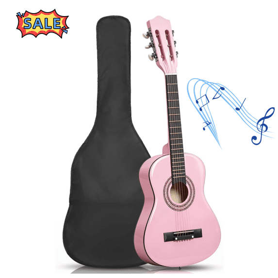 Tcbosik Acoustic Guitar for Beginners, 30" Starter Guitar Kit with Bag, Strings, Picks, Capo, Tuner, and Strap, Light Pink
