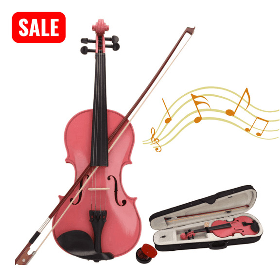 Tcbosik Acoustic Violin 1/2 Size for Beginners, Fiddle Starter Kit with Bow, Case and Rosin for Ages 9-10, Pink