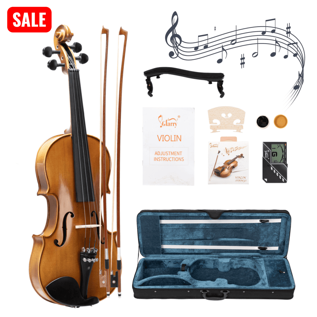 Tcbosik Acoustic Violin with 3 In 1 Digital Metronome Tuner Tone Generator & Case, 4/4 Fiddle Set with 2 Bows and 2 Bridges, Beginner Set with Rosin, Strings Set and Shoulder Rest, Matt Natural