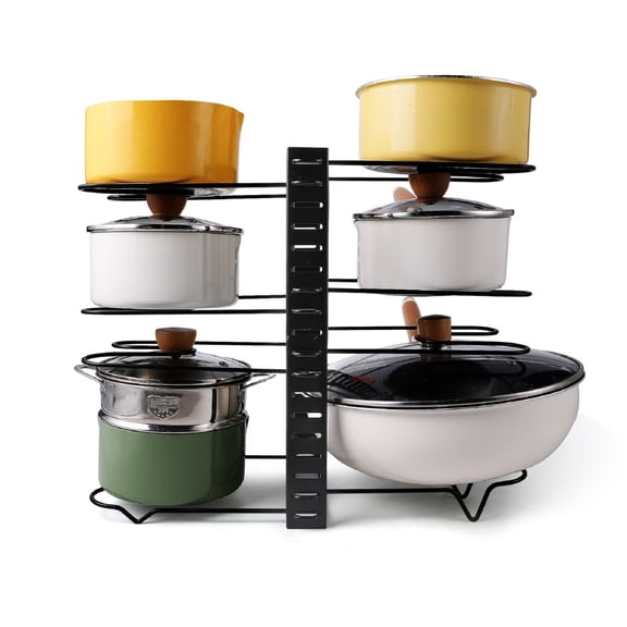 Tcbosik Adjustable Pots and Pans Organizer, Heavy Duty Pot Lid Rack, Kitchen Cabinet Pantry Cookware Organizer Rack Holder, Black