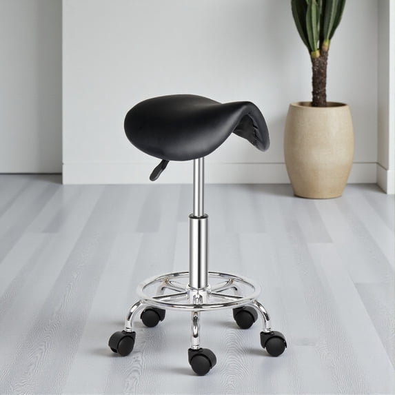 Tcbosik Adjustable Rolling Stool with Saddle Seat and 5 Wheels - 360° Swivel Stool for Kitchen, Lab, Office, Salon, Home (Black, 20"-25.6")