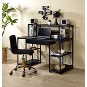 Tcbosik Modern Computer Desk with Storage Drawer, Hutch, Storage Shelf, Metal Frame for Home Office, Black