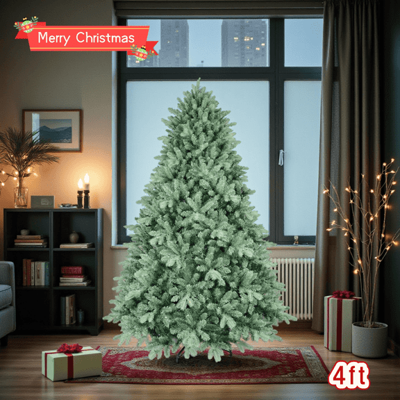 Tcbosik Artificial Christmas Tree, 4ft Unlit Xmas Tree with 592 PE & PVC Mixed Branch Tips for Holiday Decoration, Includes Metal Stand, Green & Blue