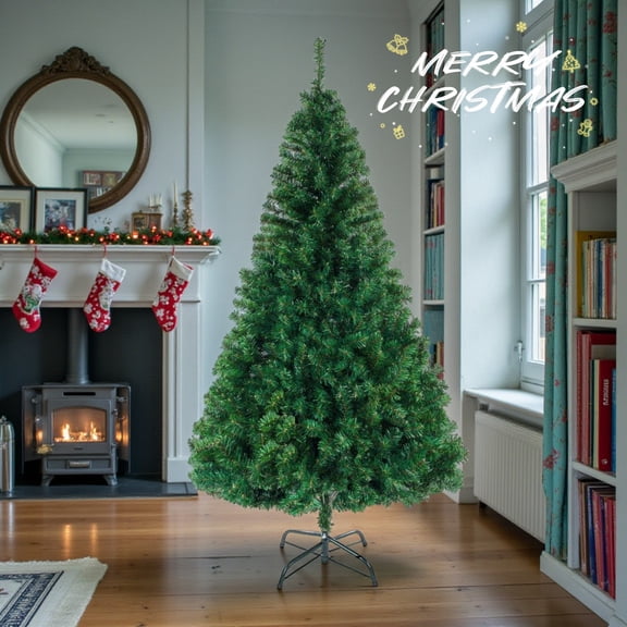 Tcbosik Artificial Christmas Tree, 7 FT Xmas Tree with 1100 Branch Tips for Home Office Party Decoration, Includes Metal Stand, Green