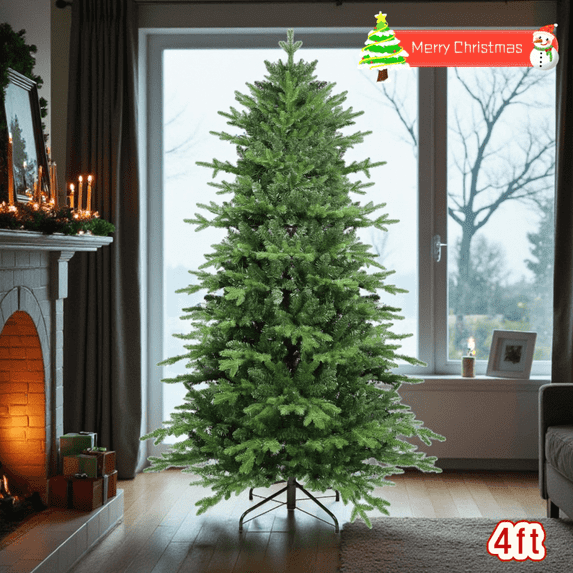 Tcbosik Artificial Christmas Tree with 919 PE&PVC Mixed Branch Tips, 4ft Unlit Xmas Tree with Metal Stand, Green