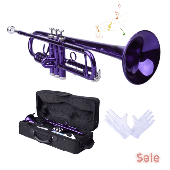 Tcbosik B Flat Trumpet Set for Beginner, Trumpet Instrument with Case and Gloves for Adults, Violet