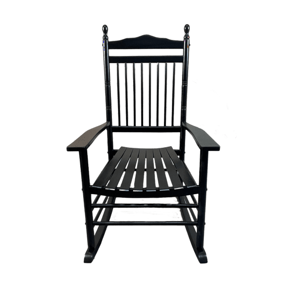 Tcbosik Balcony Porch Adult Rocking Chair High Back Slat Solid Wood Rocker for Backyard, Lawn, Patio, Garden, Indoor and Outdoor (Black)