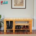 thumbnail image 1 of Tcbosik Bamboo 3-Tier Shoe Rack with Boot Compartment, Entryway Organizer Seat Bench in Natural Finish, 35.43"L x 11.02"W x 17.72"H, 1 of 7