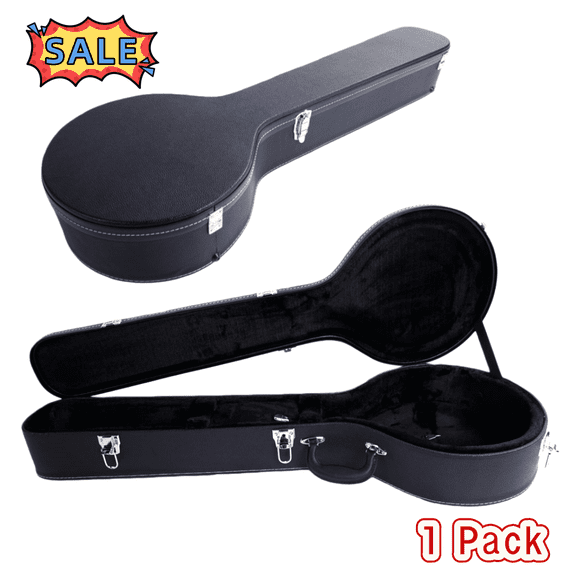 Tcbosik Banjo Hard Case with Micro Groove Pattern Leather, Wooden Instrument Case for 5/6 String Banjos, Black