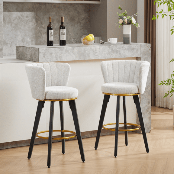 Tcbosik Bar Stools Set of 2, Modern Swivel Bar Chair, Upholstered Velvet Counter Height Stool with Back for Kitchen, Dining Room, Living Room, Easy Assembly, Beige