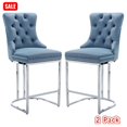thumbnail image 1 of Tcbosik Bar Stools Set of 2, Modern Velvet Counter Height Barstools with Chromed Metal Legs, Upholstered Kitchen Island Chair with Button Tufted Back, 25.2"H Seat, Light Blue, 1 of 11