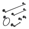 thumbnail image 1 of Tcbosik Bathroom Hardware 6pcs/Set, Round Towel Holder, Aluminum Toilet Paper Holder, 2 Wall-Mounted Hooks, 2 Thicken Metal Towel Bars, Black, 1 of 9