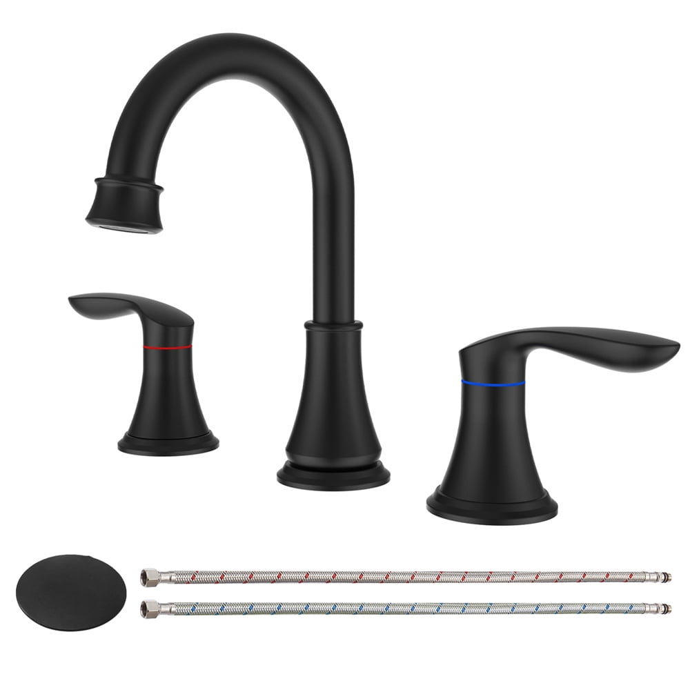 Tcbosik Bathroom Sink Faucet, 8 Inch 2 Handle Utility Lavatory Vanity Faucet, 3 Hole 360° Swivel Spout Vanity Sink Basin Faucet, Lavatory Faucet for Barhroom, Kitchen and RV, Matte Black