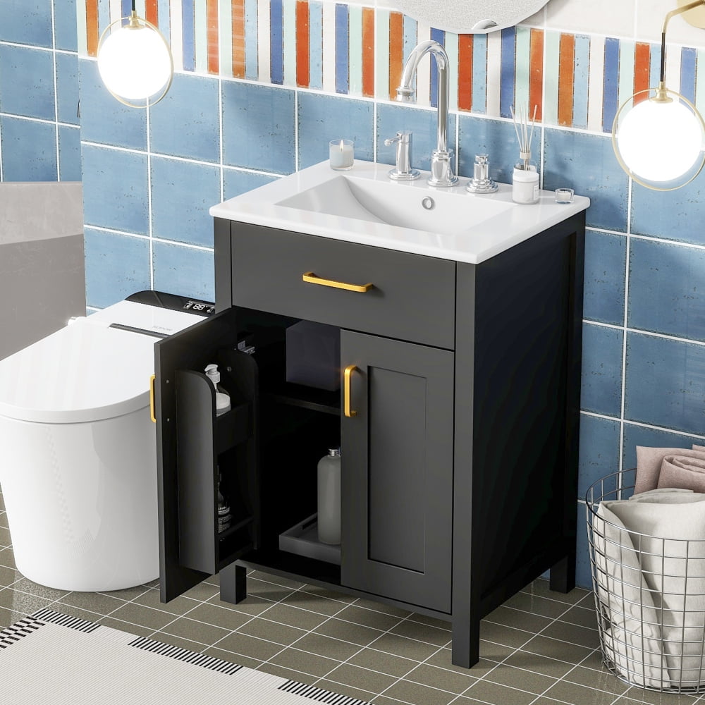 Tcbosik Bathroom Vanity with Ceramic Sink, 24 inch Freestanding Cabinet ...
