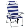 thumbnail image 1 of Tcbosik Beach Chair for Adults, Heavy Duty Portable Folding Chair with Headrest and 5-Position Adjustable Backrest, Lightweight Camping Chair with Side Pocket, Towel Bar & Cooler Pouch, Blue Stripes, 1 of 10