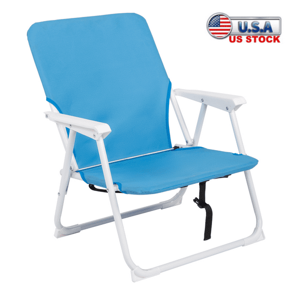 Tcbosik Folding Beach Chair, Lightweight and Portable Camping Chair, Outdoor Backpack Chair with Metal Frame for Sports, Travel, Party, White & Blue