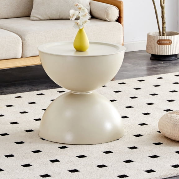 Tcbosik Bedside Table with Storage, Small Metal Coffee Table, Accent End Table, 19.7"L x 19.7"W x 19.7"H, Milk White