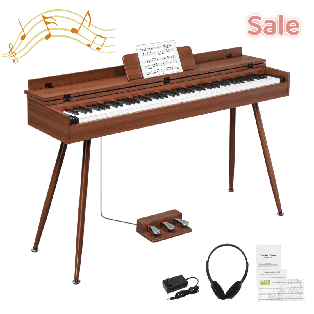 Tcbosik Beginner Digital Piano with Stand, 88 Key Full Size Weighted Keyboard with Triple Pedals, Headphone and Audio and MIDI Bluetooth, Black & Walnut