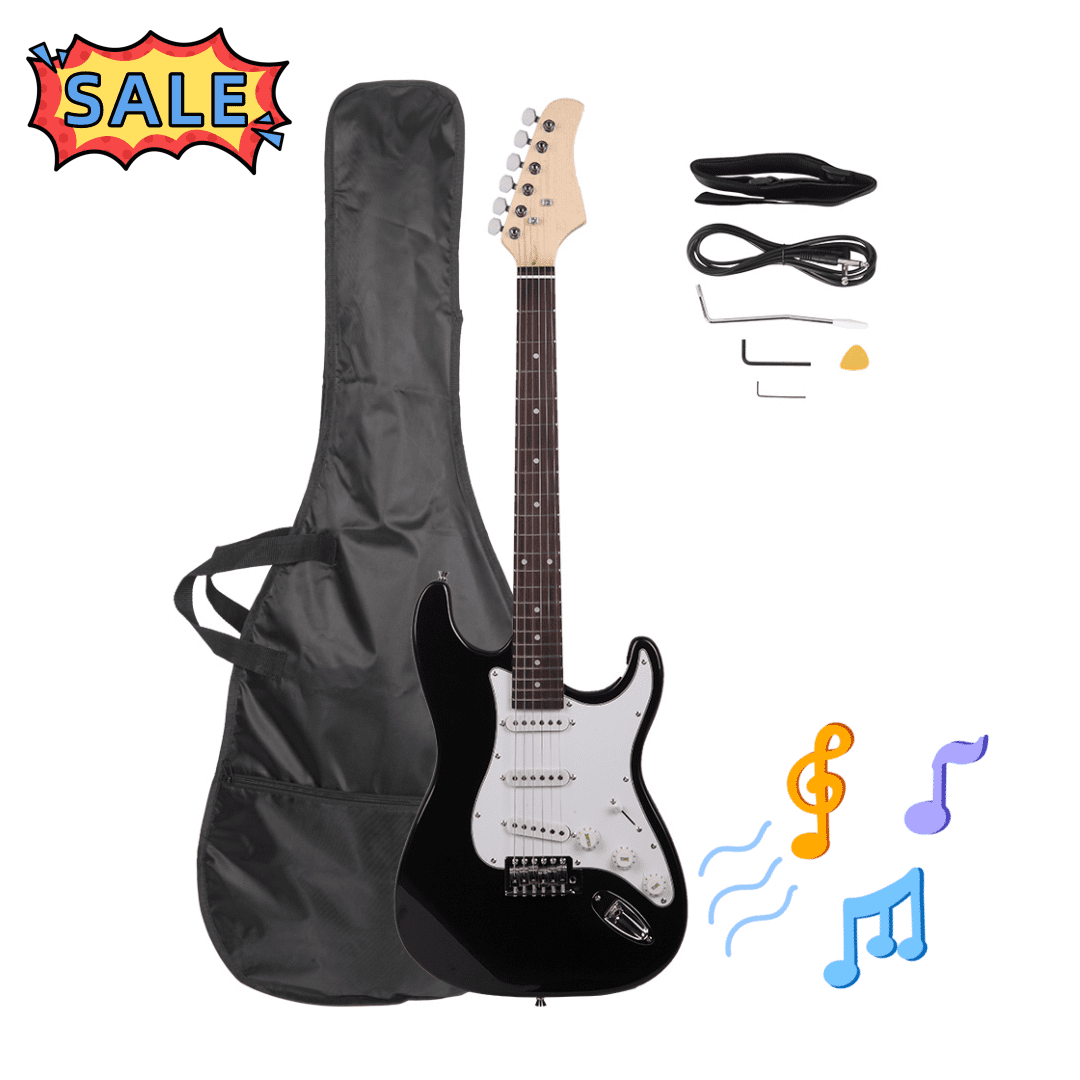 Tcbosik Beginner Electric Guitar Starter Kit with Bag, Cord, Strap, Accessories and Tremolo Arm, 39 inch, Black & White
